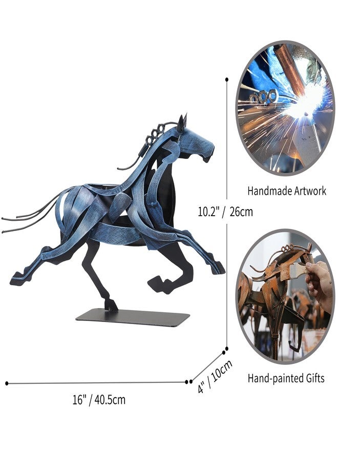 SunBlogs Art Running Horse Statue & Sculpture - Unique Rustic Handmade Metal Horse Figurine for Home Decor & Gifts (Blue) - Image 3
